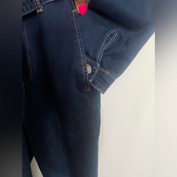 NWOT - Dark Stretch Belted Denim Jumpsuit - Small - Picture 3 of 6